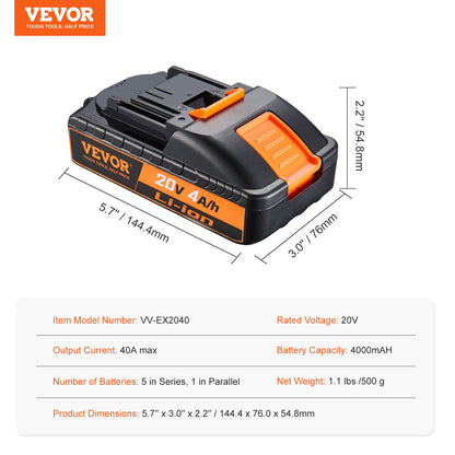 20V 4,0Ah litiumjonbatteri - Högkapacitetsbatteri för elverktyg, kompatibelt med 20V sladdlösa elverktyg