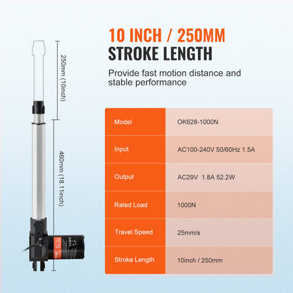 24V linjärt ställdonskit 25,4 cm 2,5 cm/s 99,8 kg/1000N med IP44-skydd