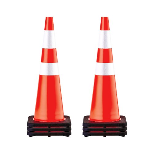6-pack 36" trafikkoner, säkerhetskon för parkering på väg med svart viktad bas, orange PVC-trafiksäkerhetskoner, varningskoner, reflexkragar för byggtrafikparkering