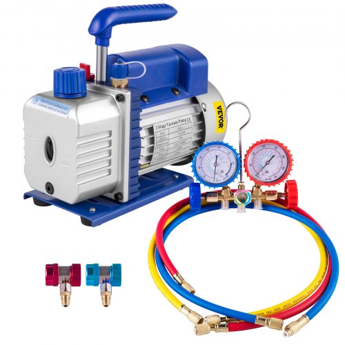 3CFM 1/4HP Kylmedelsvakuumpumpsats, 84 L/min Kylmedelsstyrda verktyg HVAC Enstegs AC-vakuumpump A/C-grenrörsmätare Kylmedel (3CFM 1/4HP)