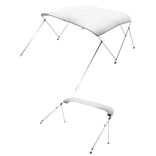 Biminitopp för båt med 3 bogar, 600D polyesterkapell med aluminiumram, vattentätt och solskyddande båtmarkiskapell med förvaringsväska, 2 stödstänger, 4 remmar, 72"Lx(79"-84")Bx46"H, ljusgrå