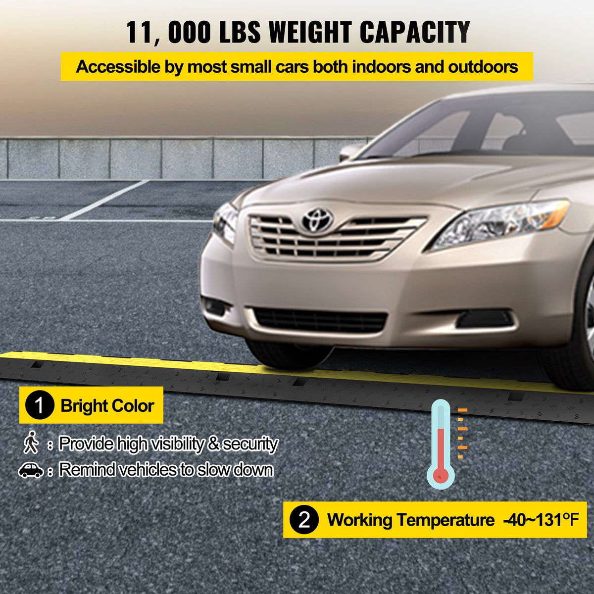 Cable Protector 101x24.5x5cm 3 Pack of 2 4989.5 kg per Axle Capacity Protective Wire Cord Ramp Driveway Rubber Traffic Speed Bumps
