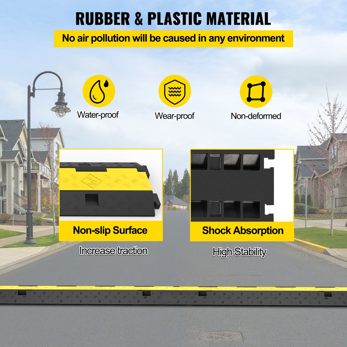 Cable Protector 101x24.5x5cm 3 Pack of 2 4989.5 kg per Axle Capacity Protective Wire Cord Ramp Driveway Rubber Traffic Speed Bumps