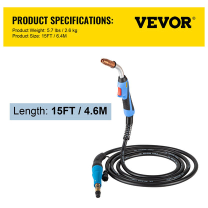 Mig-svetspistol 250 Amp 4,5 m, passar till svetsbrännare Miller-svetspistol M-25 Svetsbrännare Stinger Ersättning passar till Miller M-25 Artikelnummer 169598 passar 0,030"-0,035" tråd
