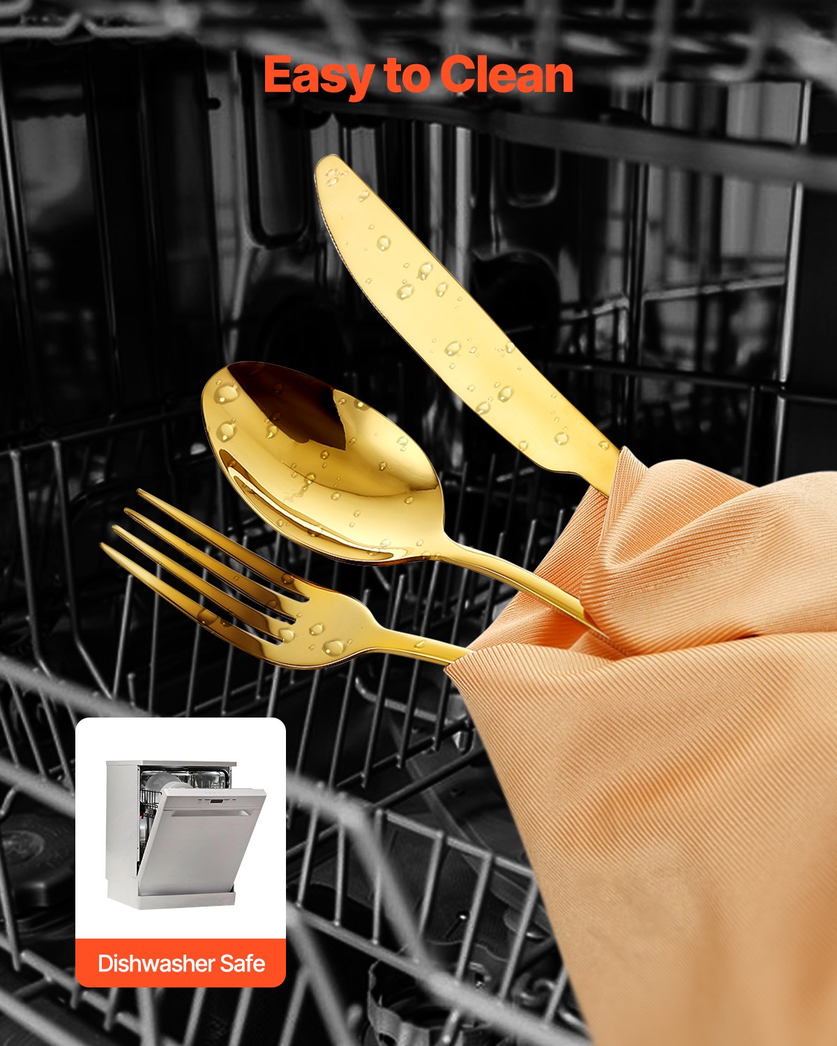 100-delars bestickset i guldfärgat silver, livsmedelsklassat bestick i rostfritt stål för 20 personer, spegelblank bestickset, diskmaskinssäkert porslin för kök och hem, inklusive kniv, gaffel och sked
