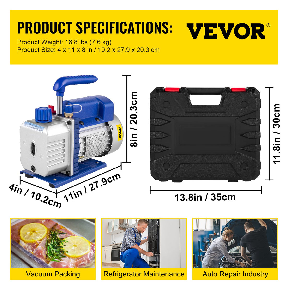 233 L/min (4CFM) 246W (1/3HK) Vakuumpump AC vakuumpump AC vakuumpump vakuumkammare vakuumtorkpump HVAC Kylning R22 R12 R134A R502 Luftkonditioneringsadapter AC