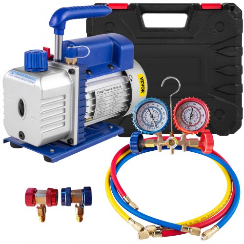4CFM 1/4hk luftvakuumpump HVAC kylning AC grenrör mätare set R134a kit