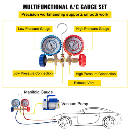 4CFM 1/4hk luftvakuumpump HVAC kylning AC grenrör mätare set R134a kit