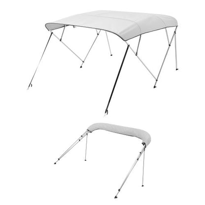 Biminitopp för båt med 4 bogar, 600D polyesterkapell med aluminiumram, vattentätt och solskyddande båtmarkiskapell med förvaringsväska, 2 stödstänger, 4 remmar, 236 cm L x (183-198 cm B x 143 cm H), ljusgrå