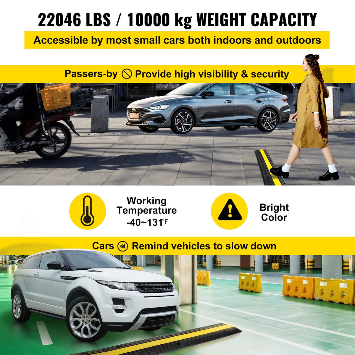 4 Pack of 1-Channel Rubber Cable Protector Ramps 102x15.5x3 cm Heavy Duty 8164.7 kg Load Capacity Cable Wire Cord Cover Ramp Speed Bump Driveway Hose Cable Ramp Protective Cover