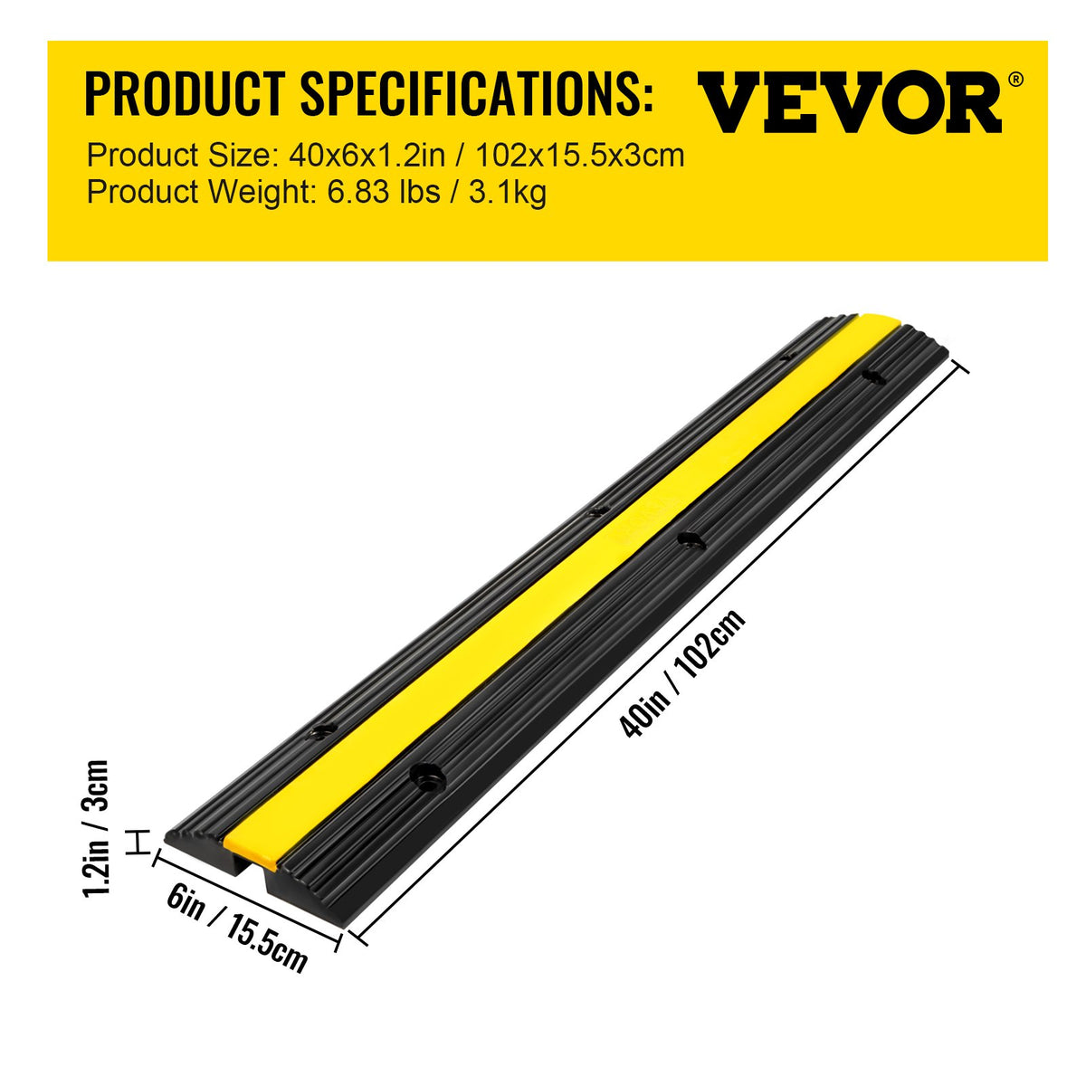 4 Pack of 1-Channel Rubber Cable Protector Ramps 102x15.5x3 cm Heavy Duty 8164.7 kg Load Capacity Cable Wire Cord Cover Ramp Speed Bump Driveway Hose Cable Ramp Protective Cover