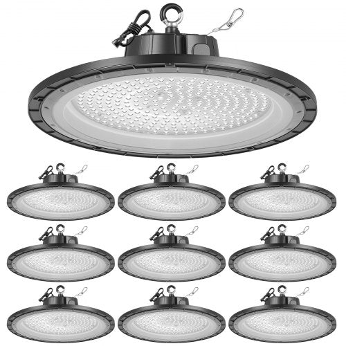 10 Pack LED High Bay Lights, 5000K 200W 30000LM Super Bright UFO LED Warehouse Shop Lights, IP65 Waterproof, 100-277V Wide Voltage for Warehouse Workshop Factory Gym Garage Barn, Black