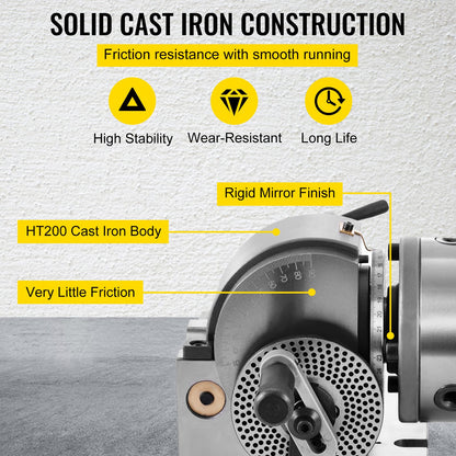 BS-0 Precision Dividing Head, Horizontal Dividing Head with 3-Jaw Chuck, MT2 Tailstock BS-0 12.7 cm Semi Universal Dividing Head for Milling Machine Mill Gear Cutting