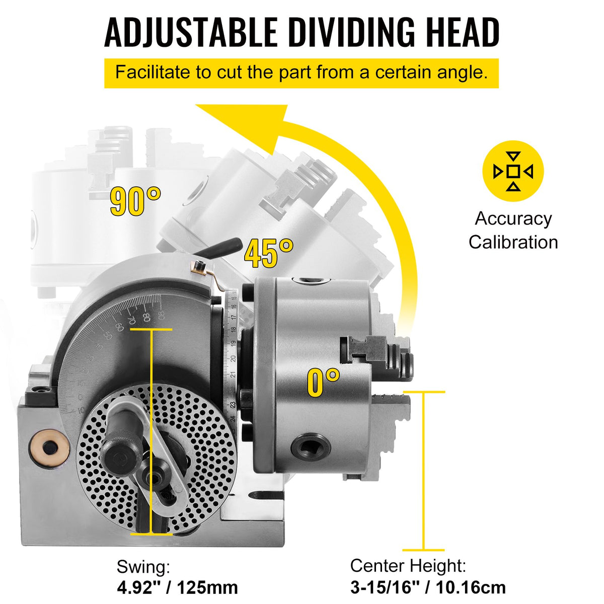 BS-0 Precision Dividing Head, Horizontal Dividing Head with 3-Jaw Chuck, MT2 Tailstock BS-0 12.7 cm Semi Universal Dividing Head for Milling Machine Mill Gear Cutting