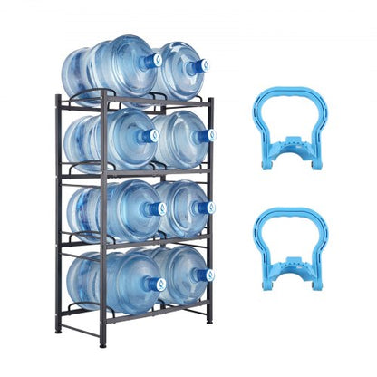 4-våningars vattenkannahållare, 5-gallons vattenflaskhållare, dubbelradig vattenflaskställ för 8 flaskor, kraftig vattenkannaställ för kök, kontor, vardagsrum, svart