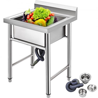 Handmade Sink Non-magnetic Stainless Steel Kitchen Sink Hand Made 1 Compartment 17.5 x 10 x 16.5 Inch Capacity Huge Tub Sink for Farmhouse Cafe Shop Hospital