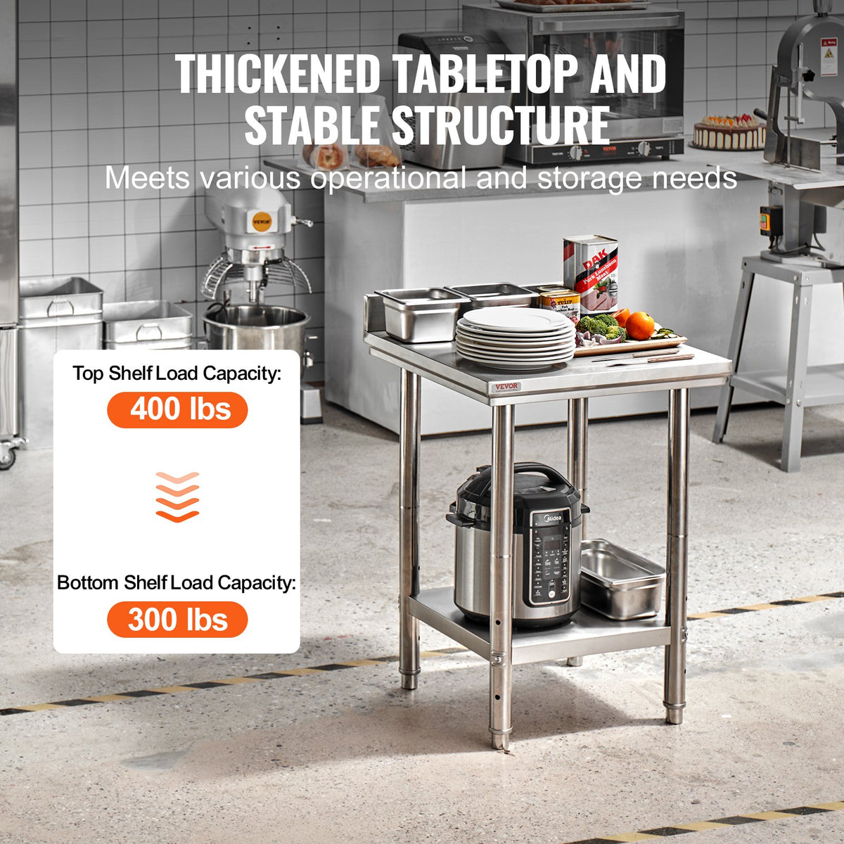 Work Table 24 x 24 x 34 Inches NSF Stainless Steel Work Table for Commercial Kitchen Prep Workbench 60X60X88cm with Lower Shelf Work Table Silvery for Commercial Kitchen Restaurant