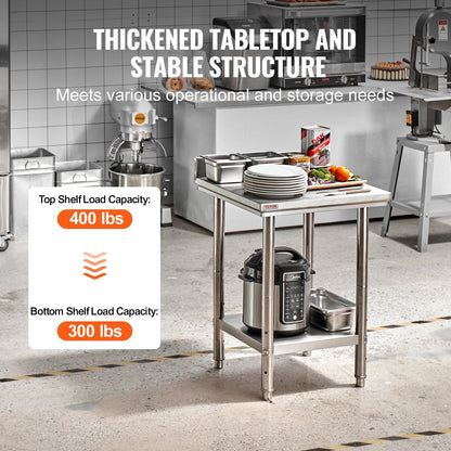 Work Table 24 x 24 x 34 Inches NSF Stainless Steel Work Table for Commercial Kitchen Prep Workbench 60X60X88cm with Lower Shelf Work Table Silvery for Commercial Kitchen Restaurant
