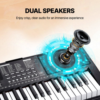 61 Key Digital Keyboard Piano, 200 Tones 200 Rhythms, Electric Portable Piano Keyboard Kit with 60 Demo Songs Built-In Dual Speakers Headphones, Piano Stickers for Beginners Learning