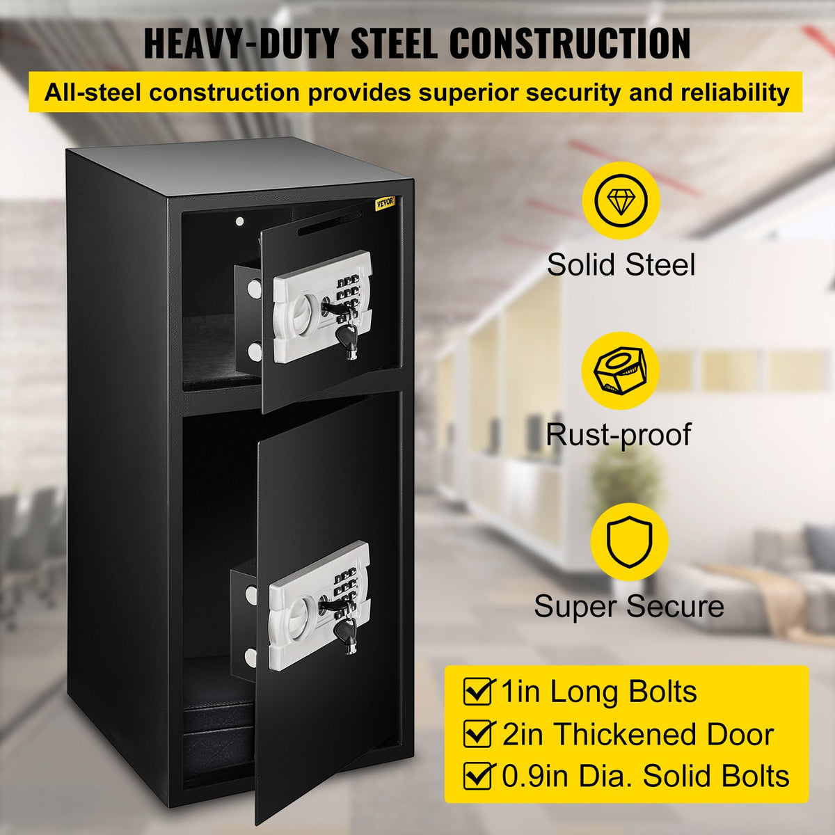 74 L Digital Double Door Safe Depository Box Gun Safes Cash Office Security Lock Strong Iron Larger Digital Safe Box