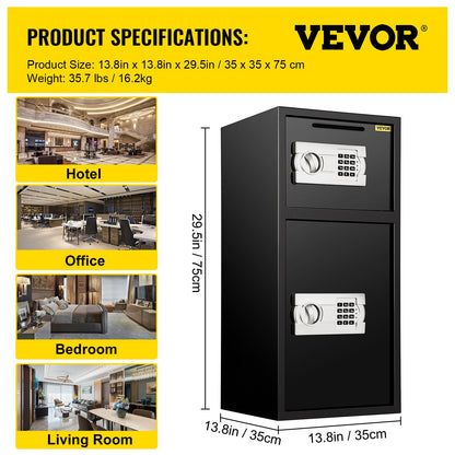 74 L Digital Double Door Safe Depository Box Gun Safes Cash Office Security Lock Strong Iron Larger Digital Safe Box