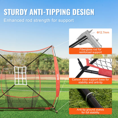 7x7 fot baseboll softboll träningsnät, bärbart basebollträningsnät för att slå och fånga pitching, backstop basebollutrustning med rosettram, bärväska, slagzon, boll, tee, bollsamlare