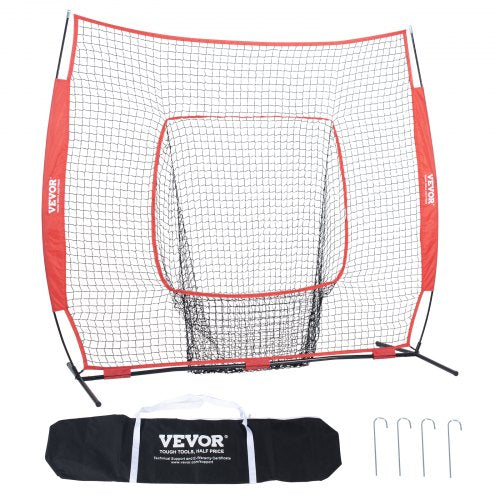 213,4 x 213,4 cm baseboll softboll träningsnät, bärbart basebollträningsnät för slag, slag och fångst, backstop basebollutrustning träningshjälpmedel med bärväska och slagzon