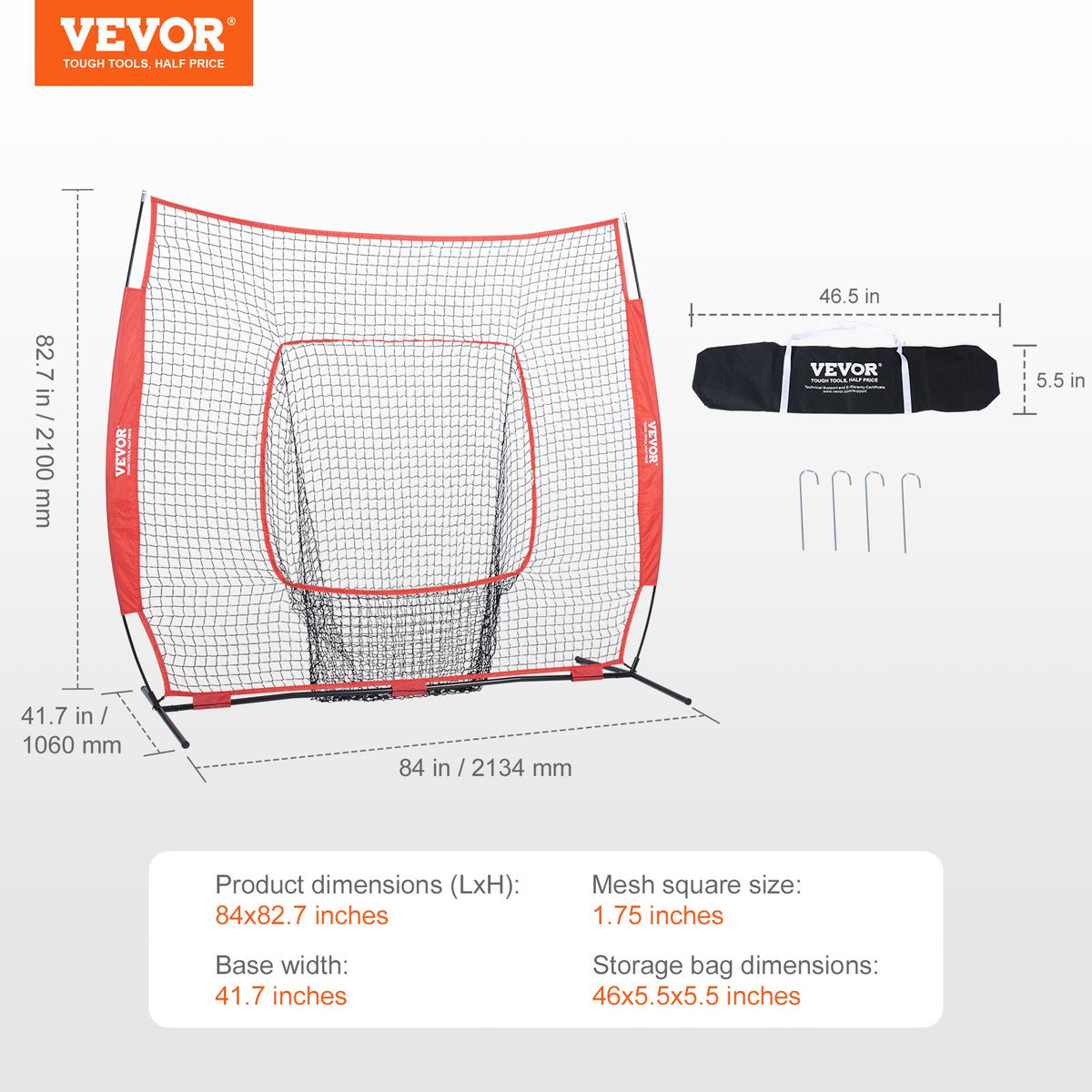 213,4 x 213,4 cm baseboll softboll träningsnät, bärbart basebollträningsnät för slag, slag och fångst, backstop basebollutrustning träningshjälpmedel med bärväska och slagzon