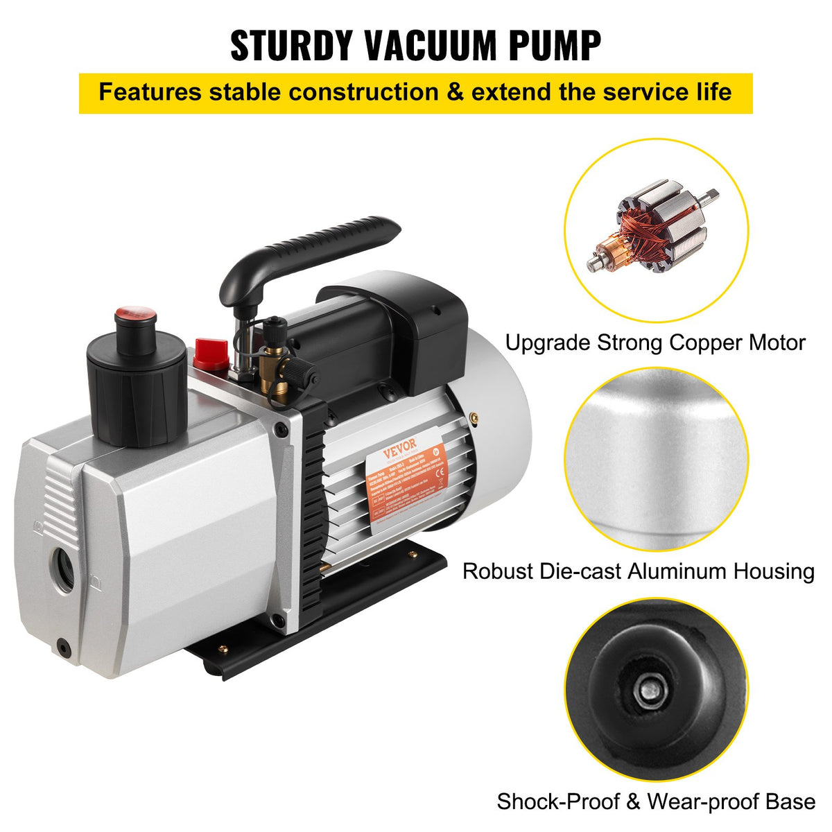 483 l/min (8 CFM) tvåstegs roterande lamellvakuumpump för professionellt bruk 15 mikron 559 W (3/4 hk)