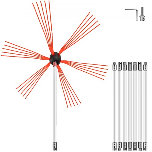 Flexibla skorstensrensningsstänger, 8 m skorstensfejarstänger, nylon sotfilter för skorstensrengöring, flexibelt borsthuvud, skorstensfejarstänger, enkel att ansluta, skorstensborste med 8 vita stänger