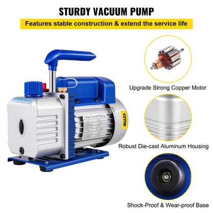 370 ml 533 l/min (9 CFM) 746 W (1 hk) Luftkonditionering Kylmedium Vakuumpump Vakuumkammare med pump Avgasningskammare med pump AC Vakuumpump