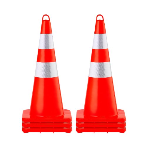 Säkerhetskoter, 6 x 28" trafikkoner, orange PVC-konstruktionskoter, 2 reflexkragar. Trafikkoner med viktad bas och handhållen ring. Används för trafikkontroll, uppfart och vägparkering.