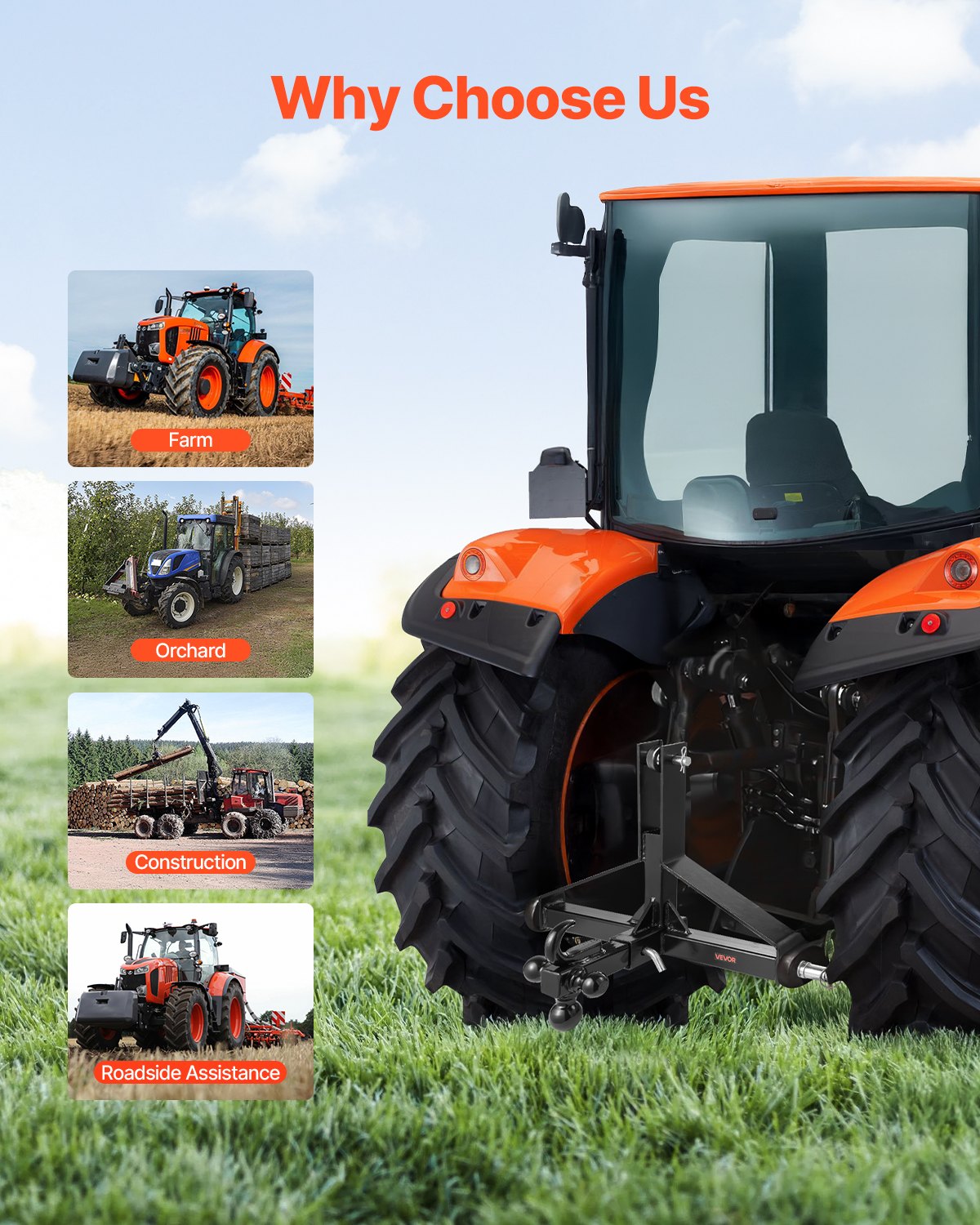 3-punkts dragkrok med 2-tums fäste, 3-punkts snabbfäste, dragstångsadapter för kraftig traktor, kompatibel med Kubota, Mahindra, Ford, Yanmar, John Deere, Massey Ferguson