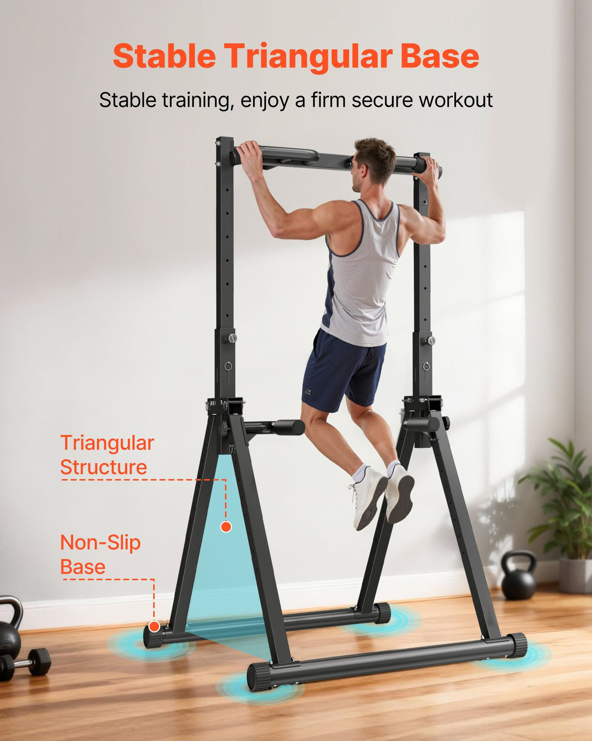 Pull Up Bar, 150kg Capacity Portable Pullup Bar Station, Pullup Bars Free Standing with Triangular Structure & Heavy-Duty Steel Tube, 9 Level Height Adjustment Gravity Fitness for Arms, Back