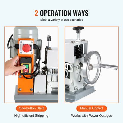 Automatic Wire Stripping Machine, 1.5 mm-40 mm Electric Motorized Cable Stripper, 370W, 26.8 m/min Wire Peeler with An Extra Manual Crank, 11 Channels for Scrap Copper Recycling