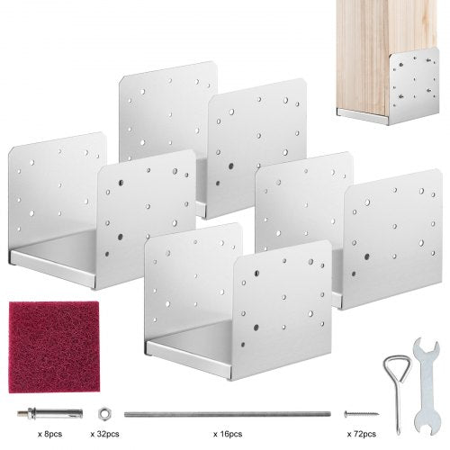 203,2x203,2 mm stolpbas, 4 st justerbara stolpankare i rostfritt stål (invändigt 198 x 185), justerbar stolpbas för paviljong, veranda, ledstång, dekorativ ankarplatta