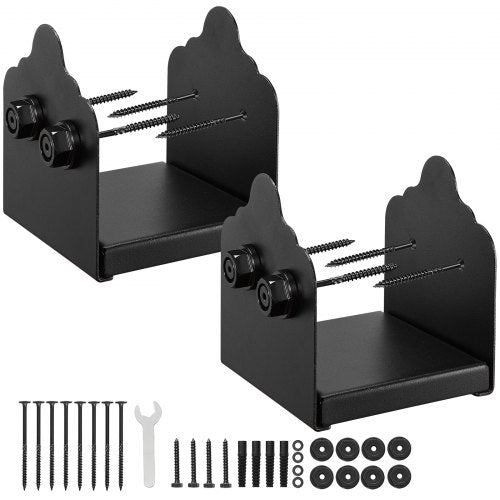 6x6 stolpbas 2 st, innerstorlek 5,9x5,55 tum / 150x141 mm stolpfästen, kraftiga däckstolpar i kolstål, trästolpfästen för paviljongdäck, stöddäck, bottenplatta, svart