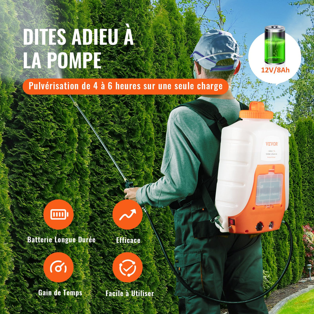Batteridriven ryggspruta 15,1 l tank 0–90 psi justerbart tryck