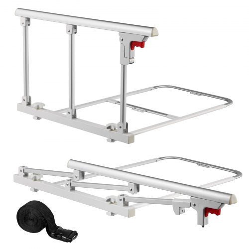 Foldable Bed Rail for Elderly, 70 cm Bedside Assist Rail with Fixing Strap, Adjustable Height Pipe Bedside Cane, High-Strength Metal Senior Bed Bar, Hand Guard Grab Fits King, Queen, Full, Twin