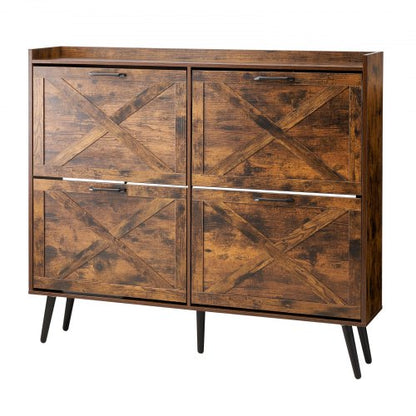 Skoskåp med 4 fällbara lådor, lantlig skoförvaringsskåp med träben och tippskydd, fristående skoorganisatör, perfekt för entré, hall, sovrum, vardagsrum, brun