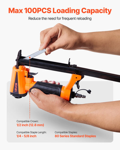 Pneumatic Staple Gun, 21 Gauge Pneumatic Upholstery Stapler for 80 Series 12.8mm Crown 6mm-16mm Length Staples, 70-110 PSI Air Staple Gun for Woodworking, Upholstering, Crafts, DIY Projects