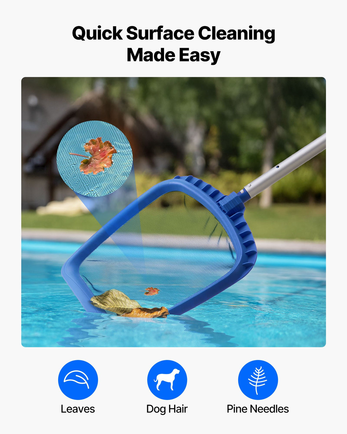 Swimming Pool Cleaning Kit, Includes 2 Detachable Brush Heads (508 mm / 139.7 mm) and 2 Pool Skimmer Nets, 4-in-1 Inground/Above Ground Pools Cleaning Tools Set for Leaf, Fine Mesh, No Poles