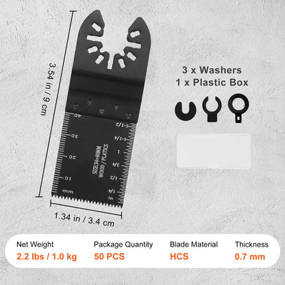 50PCS Oscillating Saw Blades, Universal Quick Release Oscillating Saw Blades, Multitool Tool Blades for Wood Plastic Aluminum, Fit Dewalt Milwaukee Hitachi Chicago Craftsman