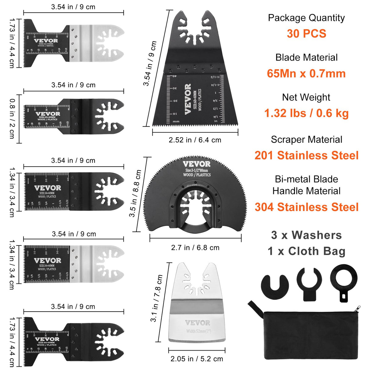 30PCS Multi Tool Blades Kits 8 Types Fit Dewalt Bosch Hitachi Chicago