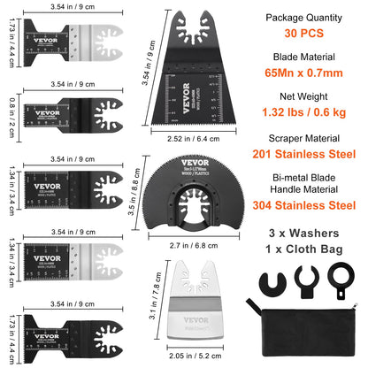 30PCS Multi Tool Blades Kits 8 Types Fit Dewalt Bosch Hitachi Chicago
