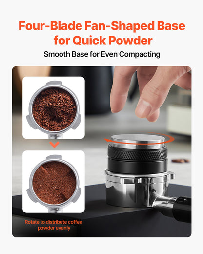 Kaffefördelare 53 mm, 2-i-1 justerbar espressofördelare med fläktformad bas, kaffefördelare i 304 rostfritt stål med lättdemonterbar design