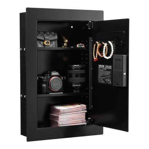 Wall Safe, 3-Tier Hidden Wall Safe with Fingerprint, Password, Key & Turning Knob, Q235 Cold-Rolled Steel In-Wall Box with Adjustable Shelves & Key Holders for Money, Jewelry, Passport, Document