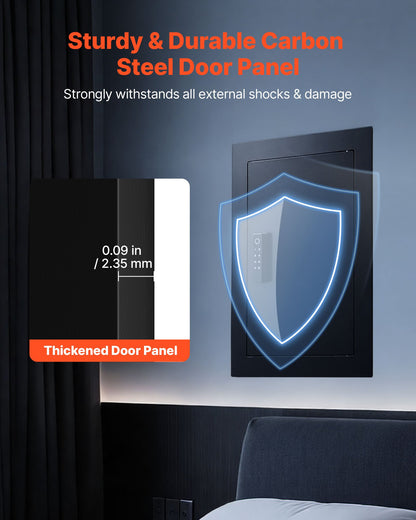 Wall Safe, 3-Tier Hidden Wall Safe with Fingerprint, Password, Key & Turning Knob, Q235 Cold-Rolled Steel In-Wall Box with Adjustable Shelves & Key Holders for Money, Jewelry, Passport, Document