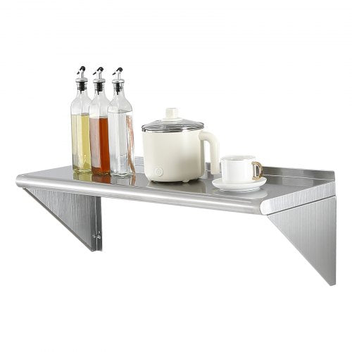 30,5 x 91,4 cm hylla i rostfritt stål, väggmonterad flytande hylla med konsoler, 113,4 kg lastkapacitet kommersiella hyllor, kraftig förvaringsställ för restaurang, kök, bar, hem och hotell