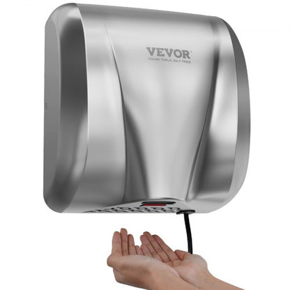 Kraftig kommersiell handtork, 1800W automatisk höghastighets varmluftsfläkt i rostfritt stål, 220V-240V anslutning/fast anslutning med två strömalternativ, kompatibel med industriella toaletter